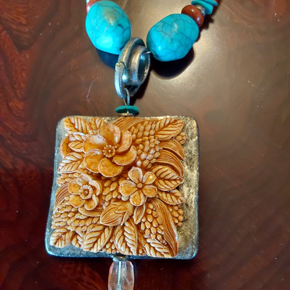 Chico's Blue and Brown Pendant Necklace and Earring Set - Picture 5 of 6